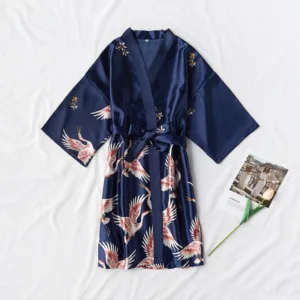Peignoir Satin Femme Bleu Marine