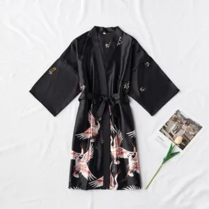 Peignoir Satin Femme Noir