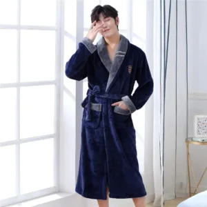 Peignoir Homme Polaire Bleu Et Gris