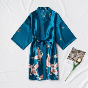 Peignoir Satin Femme Bleu Ciel