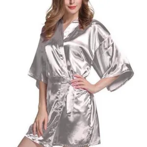 Peignoir Satin Femme Léger Argenté