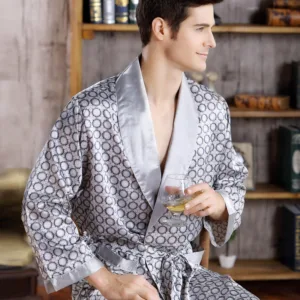 Peignoir Satin Homme Argenté À Motifs