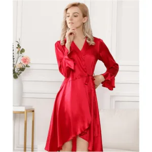 Peignoir Femme Soie Rouge Elégant