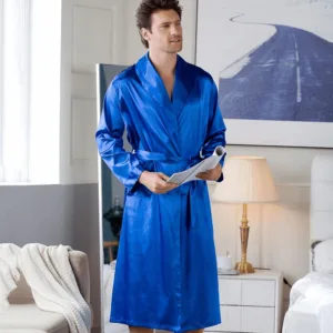 Peignoir Satin Homme Bleu Électrique
