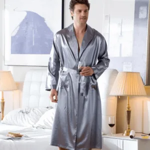 Peignoir Satin Gris Homme