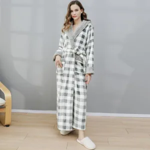 Peignoir Femme Carreaux Gris