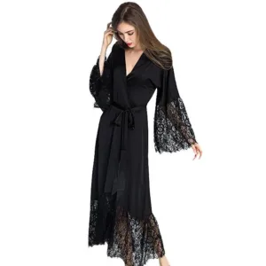 Peignoir Dentelle Noir Long