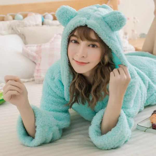 robe de chambre femme en peluche bleu