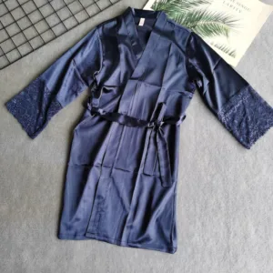 Peignoir Satin Femme Bleu
