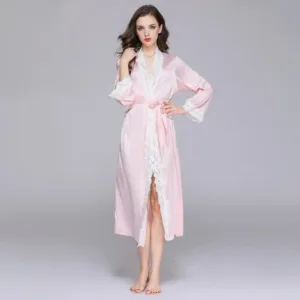 Peignoir Satin Rose Femme