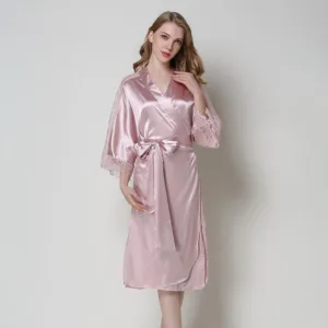 Peignoir Femme Satin Rose Pale