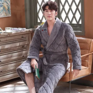Peignoir Homme Luxe Gris Velours