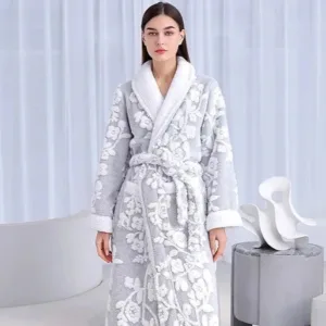 Peignoir De Bain Femme Gris À Fleurs