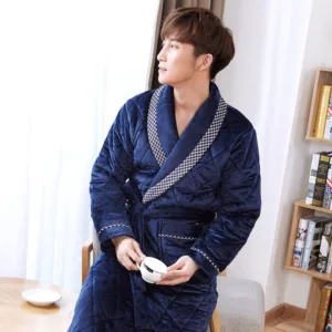 Peignoir Homme Bleu Foncé Velours