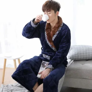 Peignoir Homme Luxe Bleu Et Marron