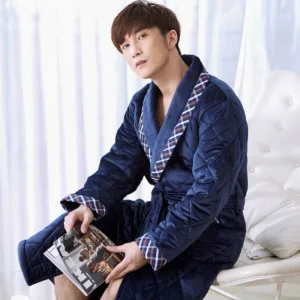 Peignoir Homme Velours Bleu Marine