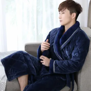 Peignoir Homme Bleu Marine Velours