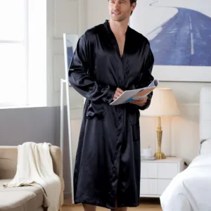 Peignoir Satin Homme Noir Simple