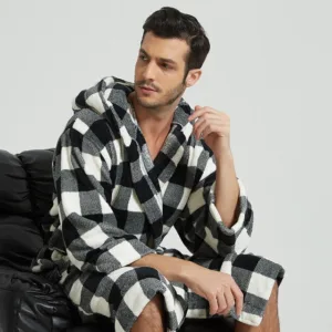 Peignoir Homme Flanelle Carreaux Gris