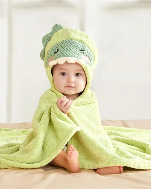 Cape de bain bebe dinosaure vert en coton pur 0 3 ans 1jpg