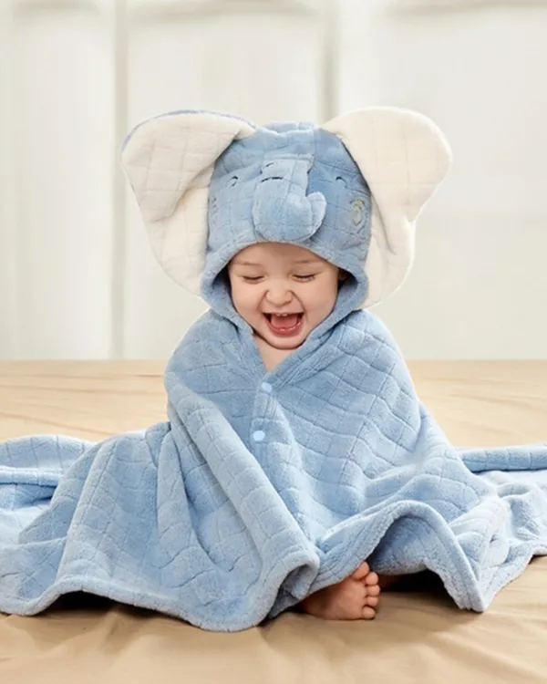 Cape de bain bebe elephant bleu en coton pur 0 3 ans 1jpg