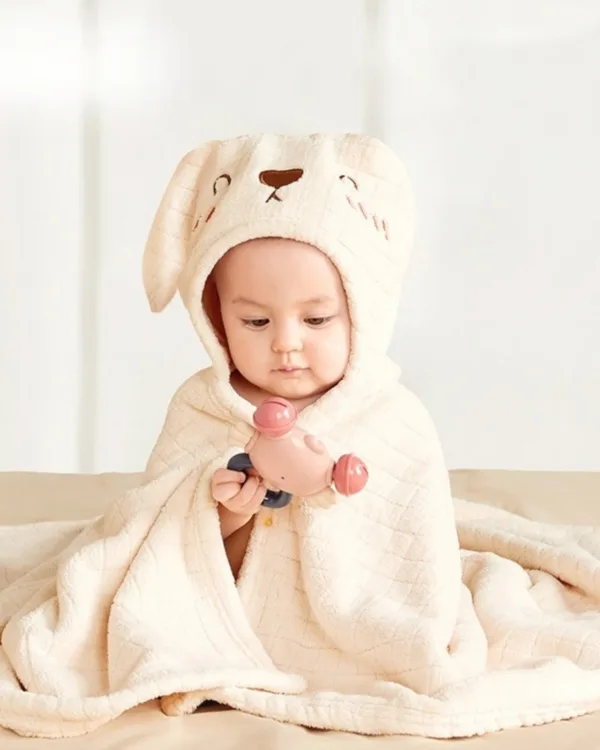 Cape de bain bebe lapin blanc en coton pur 0 3 ans 1jpg