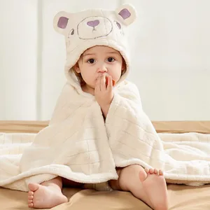 Cape De Bain Bébé Ours Beige En Coton