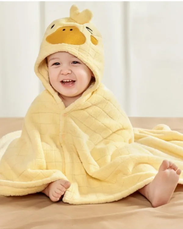 Cape de bain bebe poussin jaune en coton pur 0 3 ans 1jpg