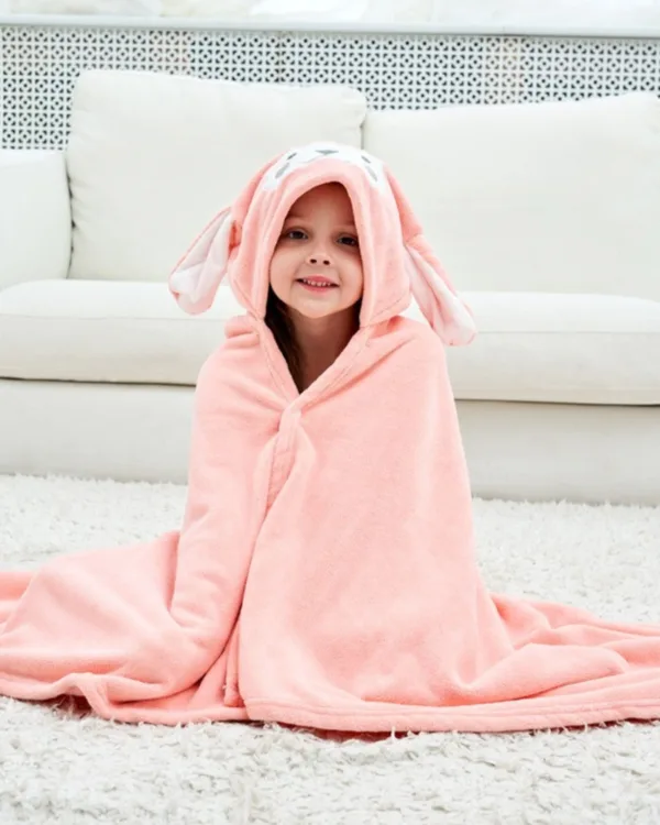 Cape de bain enfant lapin rose pour enfant 2 6 ans 1jpg