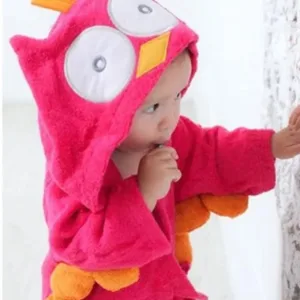 Peignoir Bébé Hibou Rouge Marine
