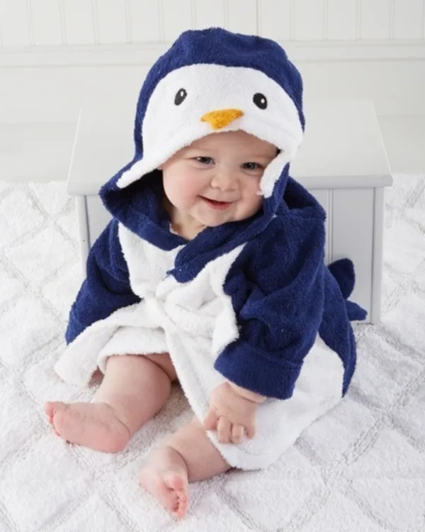 Peignoir Bébé Pingouin Bleu Marine
