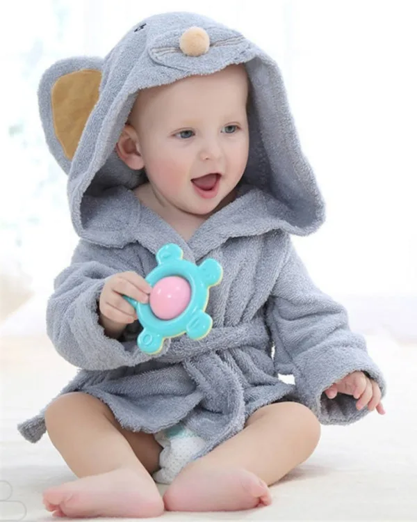 Peignoir Bébé Souris Grise En Coton
