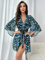 Kimono Femme Léopard Turquoise.webp