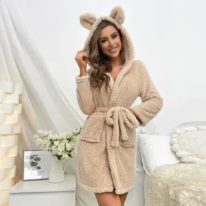 Peignoir femme ours capuche
